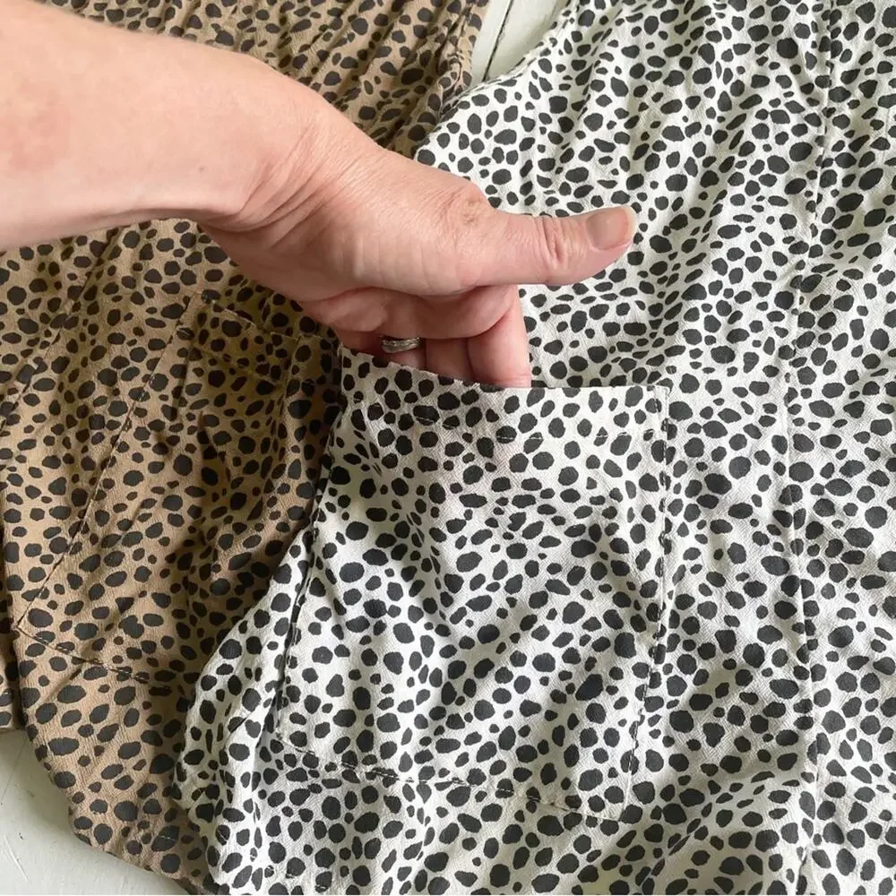 Aerie Bundle Two Pairs Leopard Romper Shortalls Brown and White S - Picture 7 of 9